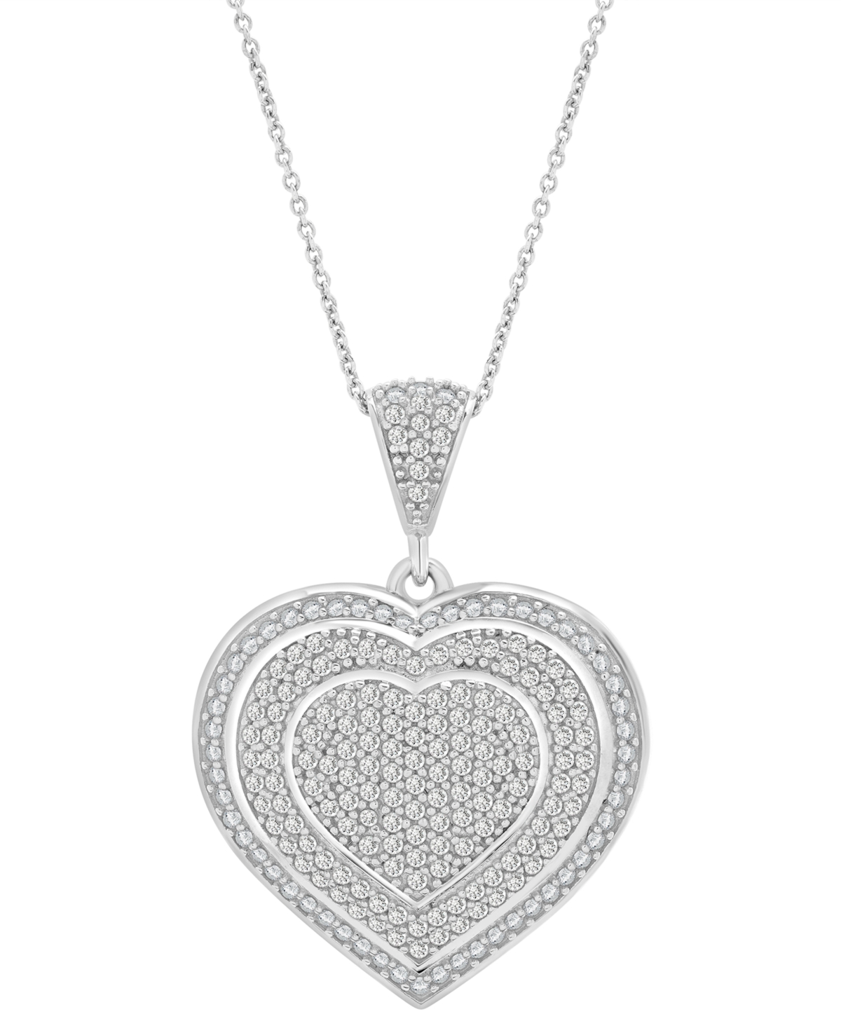 Macy's Diamond Heart Halo Cluster 18" Pendant Necklace (3/4 Ct. T.w.) In Sterling Silver, Exclusively At Ma In Sterling Silver