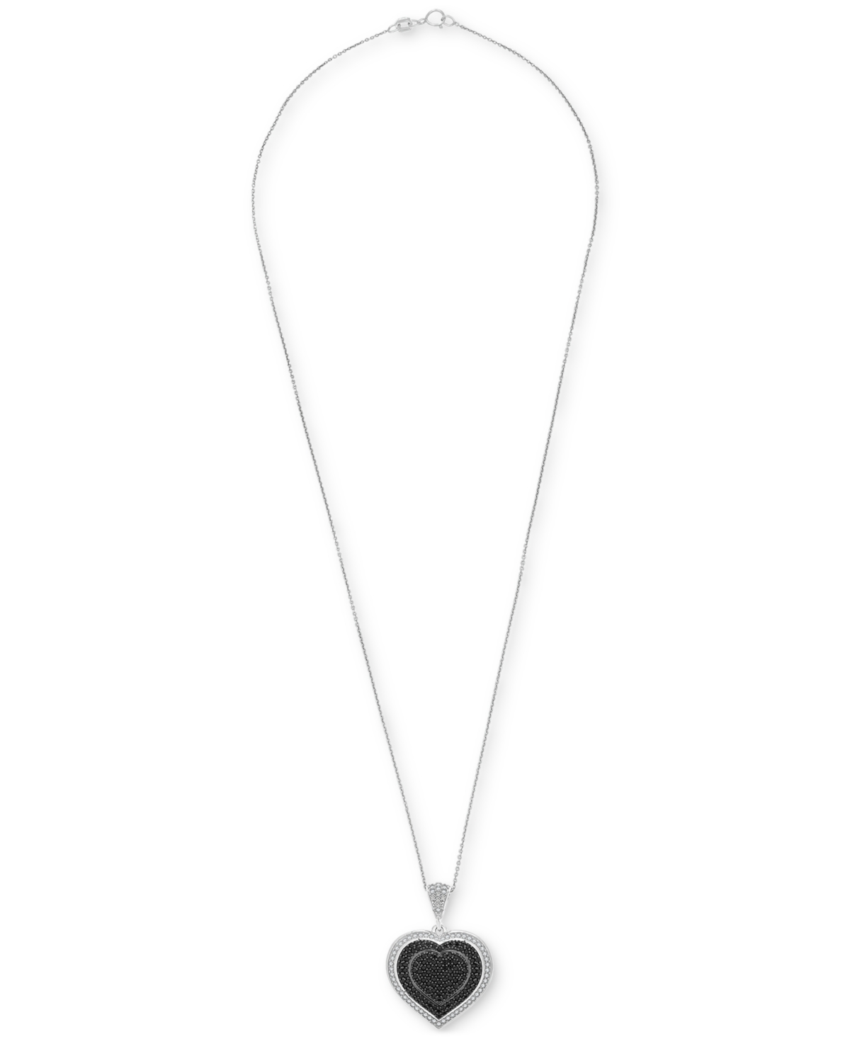 MACY'S BLACK & WHITE DIAMOND HEART HALO CLUSTER 18" PENDANT NECKLACE (3/4 CT. T.W.) IN STERLING SILVER, EXC 