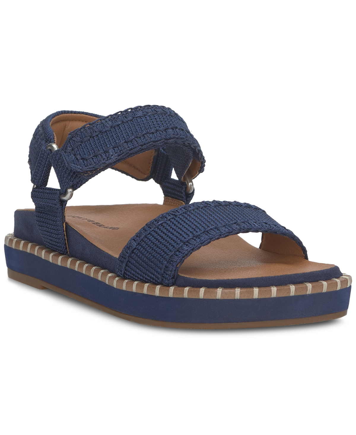 Shop Lucky Brand Women's Ullaniah Whipstitch Footbed Flat Sandals In Dark Chambray Mesh