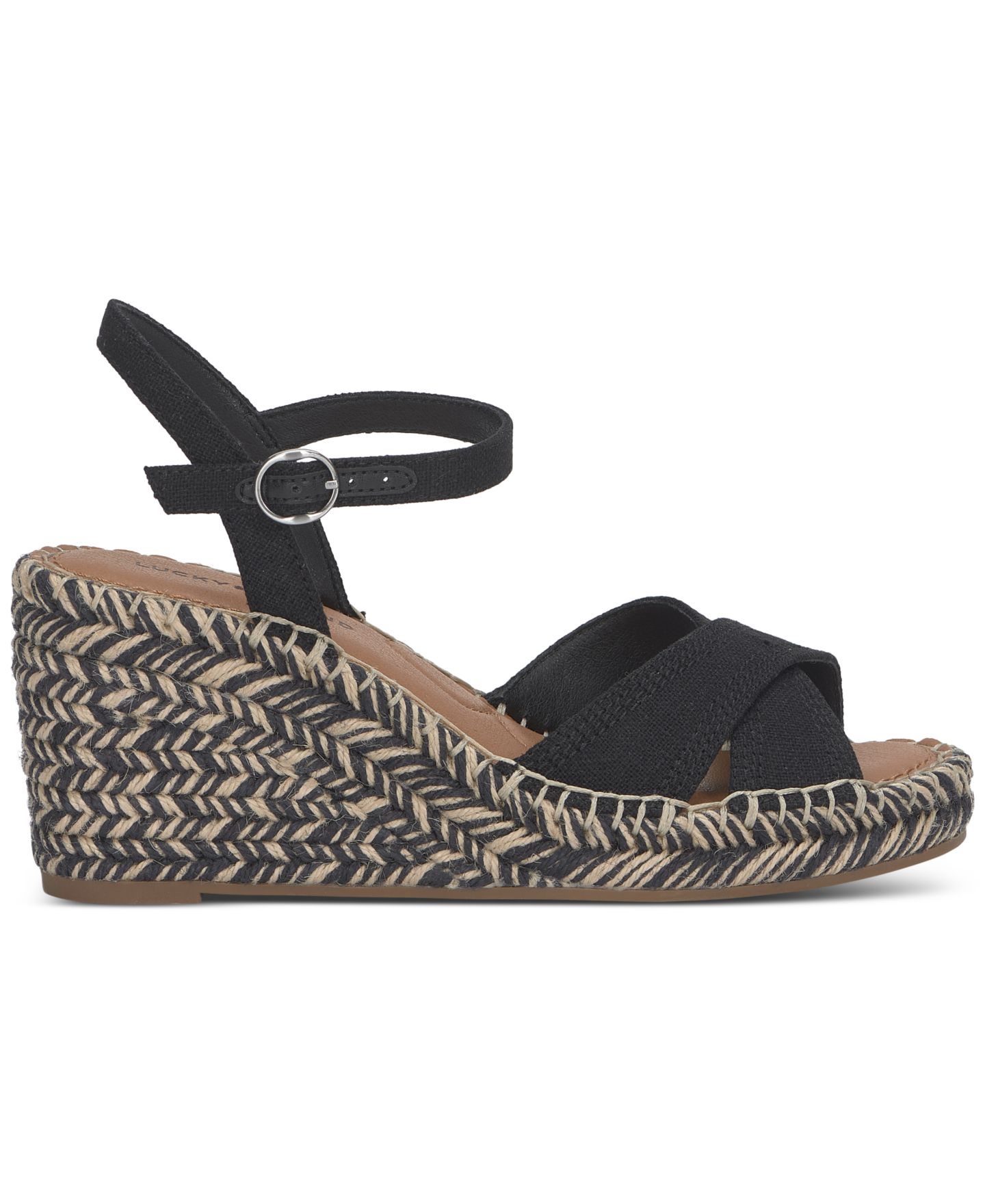 Женские сандалии Lucky Brand Candyr Espadrille Wedge, цвет: Чёрный льняной — фото 2