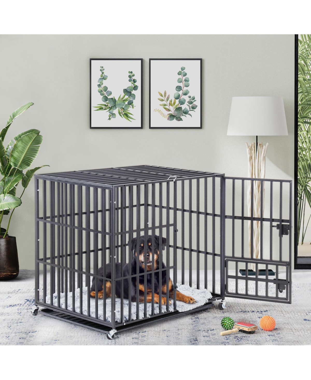 Bingopaw Xl Duty Dog Cage Pet Dog Crate Kennel Playpen Lockable Wheels