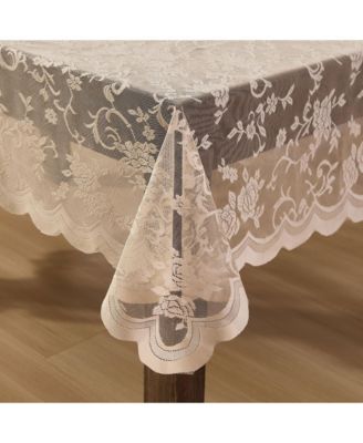 Harper Floral Lace Fabric Tablecloth, Lace Fabric Table Cloth for Rectangle Tables, Wrinkle Resistant Tablecloth, Patterned Scalloped Tablecloth (60 W x 84 L, Linen Taupe)
