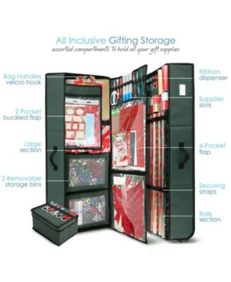 Premium Holiday Gift Wrapping Paper & Accessories Storage Organizer Box - X-Large with Wheels & 2 removable Storage Bins