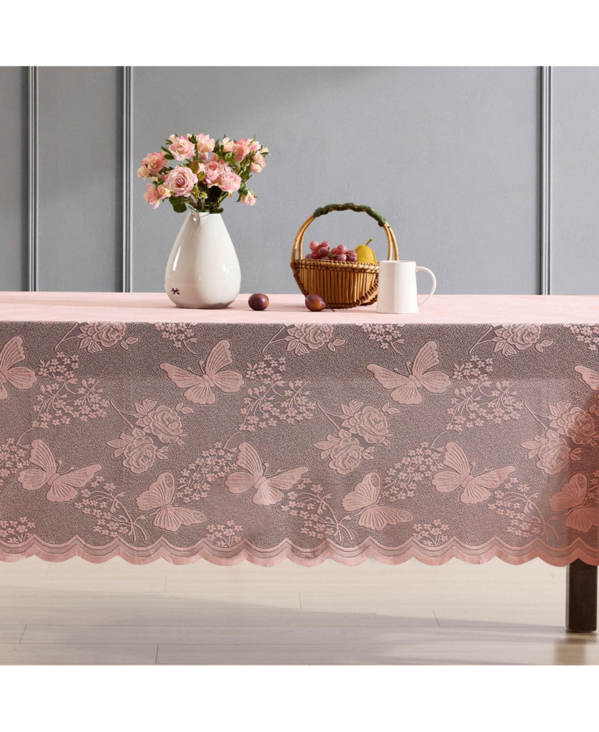 Hlc.me Butterfly Floral Lace Fabric Tablecloth, Lace Fabric Table Cloth for Rectangle Square Tables, Wrinkle Resistant