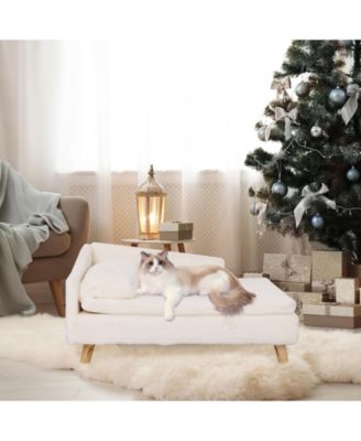 L Shape Dog Sofa Bed Rubber Wood Legs with Cushion Mat Pillow Cat Chaise Stool