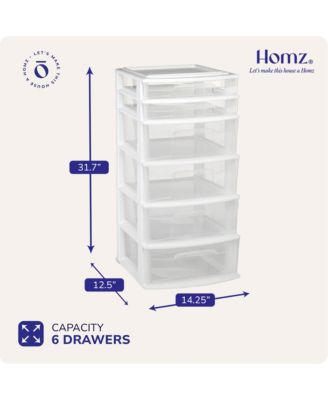 Plastic 6 Clear Drawer Medium Home Storage Container Tower, White Frame