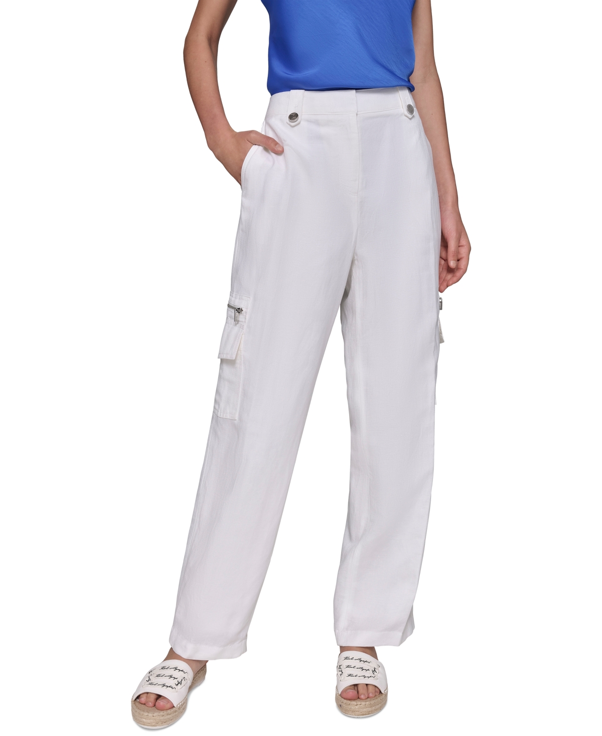 Women's Linen-Blend Straight-Leg Cargo Pants - Soft White