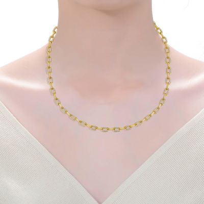 14k Gold Plated with Cubic Zirconia Flat Cable Link Chain Layering Bracelet