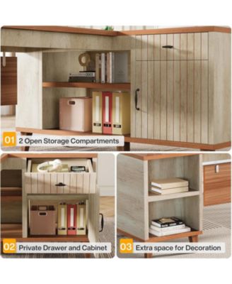 L-Shaped Executive Office Desk, 78.74" Large Computer Desk with Drawer and Lateral File Cabinet, Home Business Workstation Set