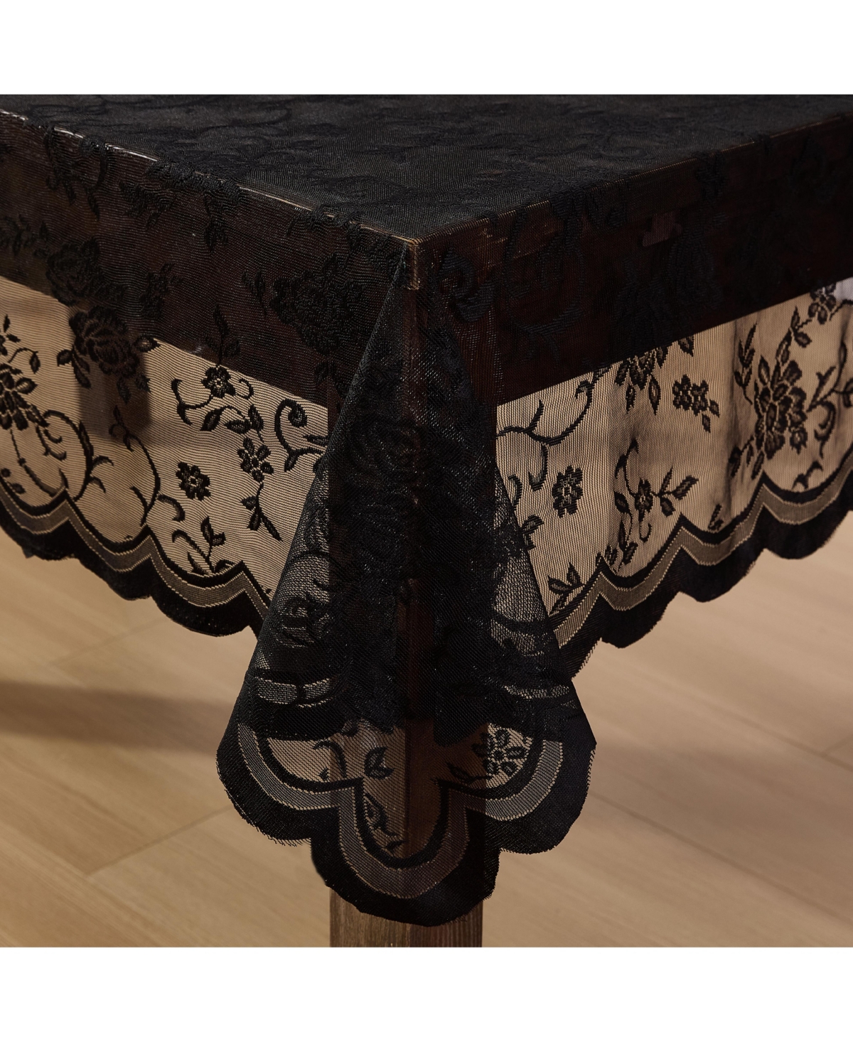 Hlc.me Harper Floral Lace Fabric Tablecloth, Lace Fabric Table Cloth for Round Tables, Wrinkle Resistant Tablecloth, Patterned Scalloped Tablecloth (9