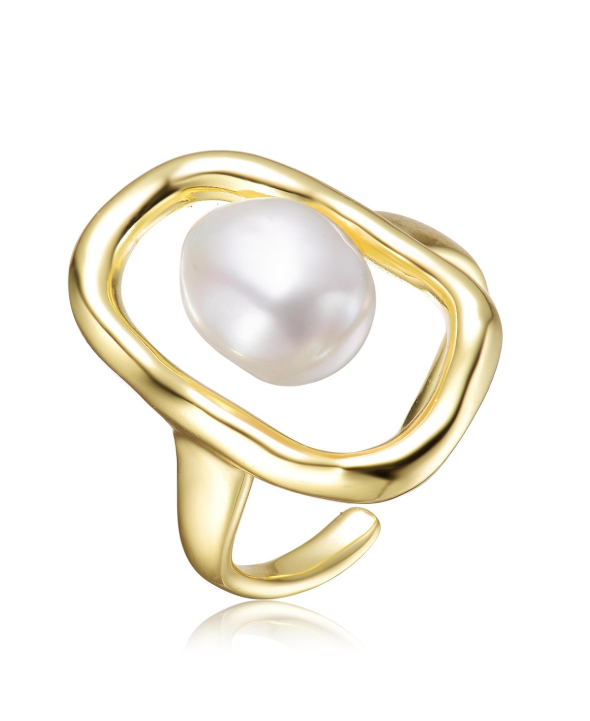 Sterling Silver 14K Gold Plated with Genuine Freshwater Pearl Ring - Gold