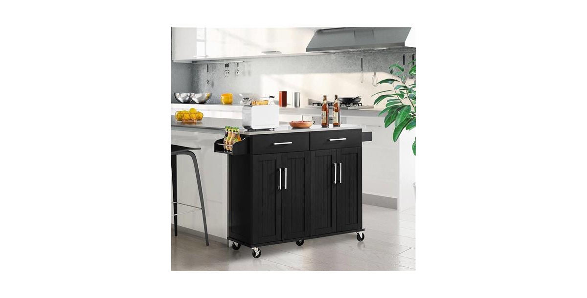 Slickblue Kitchen Island Cart with Stainless Steel Top 2 Drawers and Cabinet