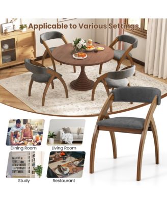 Dining Chair Set of 4 w/ Padded Cushion Curved Back Arched Rubber Wood Legs