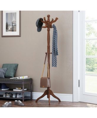 Solid Wood Coat Rack Stand – Traditional Hall Tree with Multiple Hooks for Entryway or Bedroom