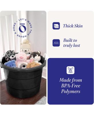 17 Gal Plastic Open Storage Round Utility Tub with Handles, Black (2 Pack)