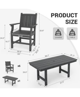 Gray 5/7-Piece HDPE Plastic Patio Outdoor Dining Set with Arm Chairs