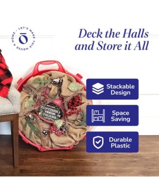 24 Inch Seasonal Holiday Christmas Plastic Wreath Storage Box, Red Set of 3