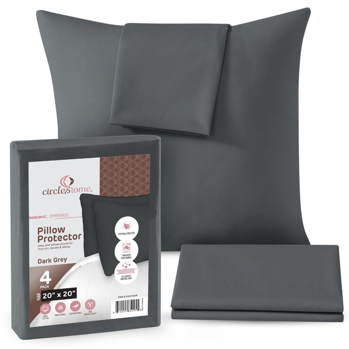 Circles Home Circles Home, 100% Cotton Zippered Pillow Protector 4 Pack