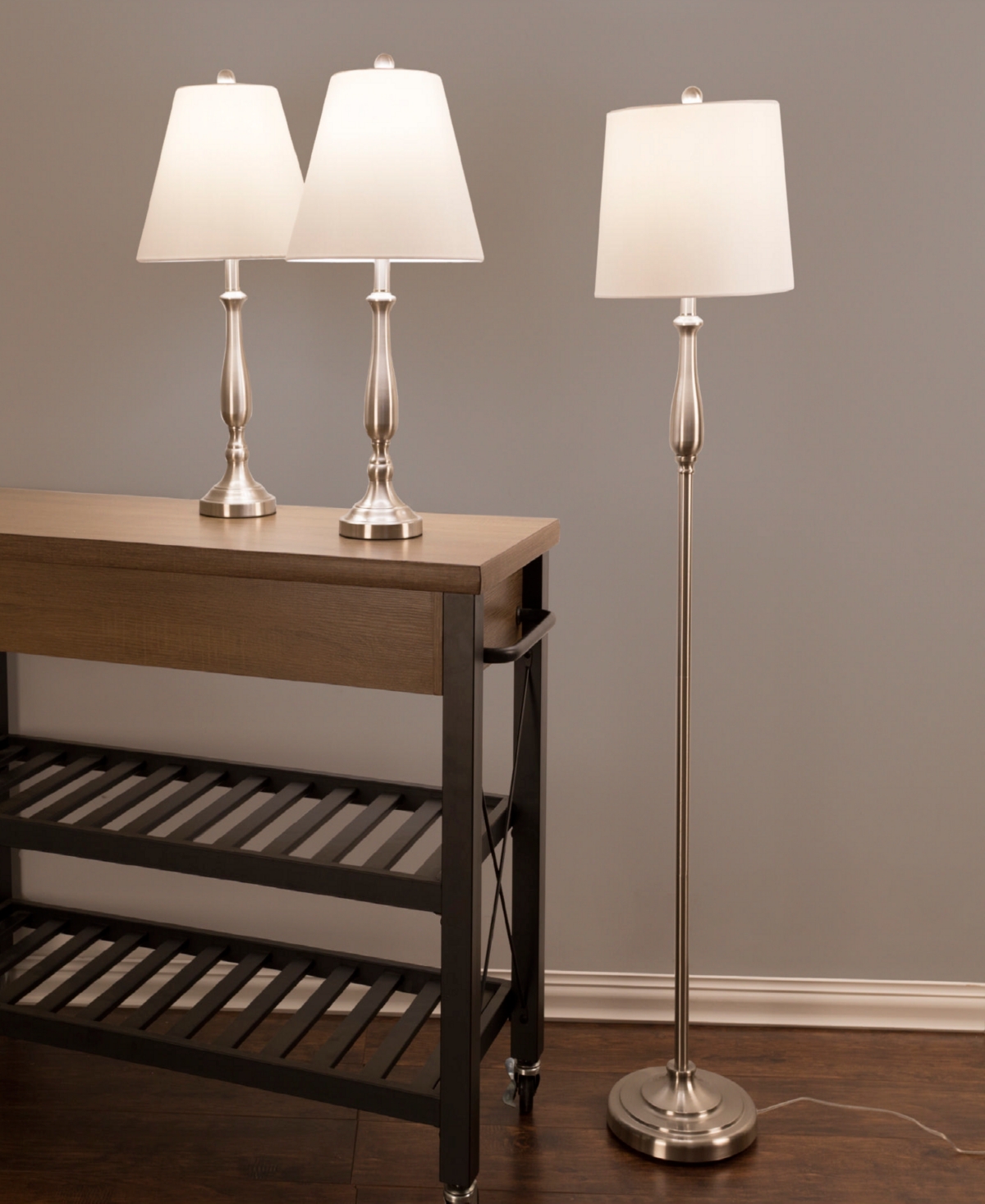 LAVISH HOME LIGHTING TABLE AND FLOOR LAMP, SET OF 3 