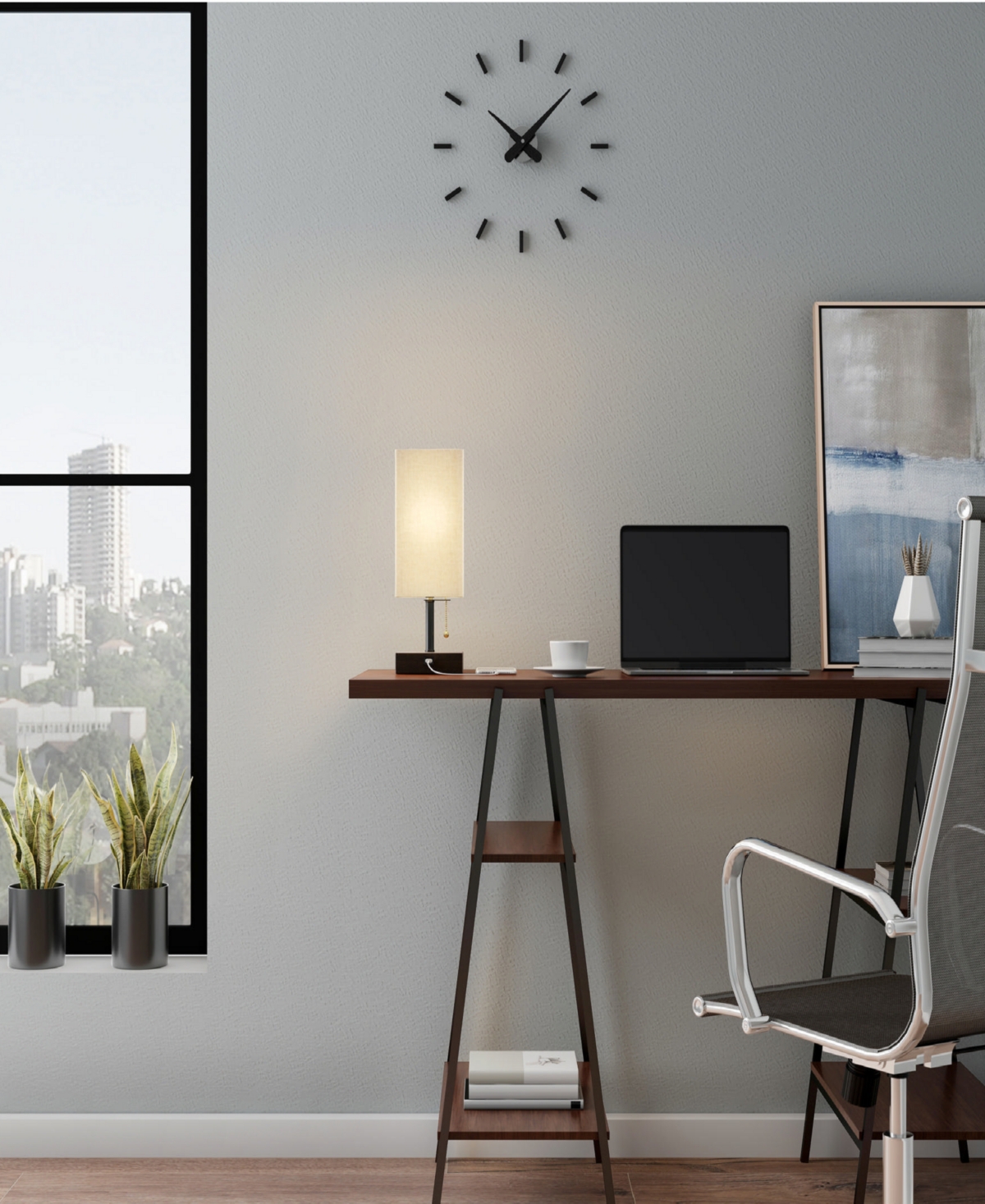 Lavish Home 14" Usb Modern Desk Rectangle Desk Lamp In Linen,brown