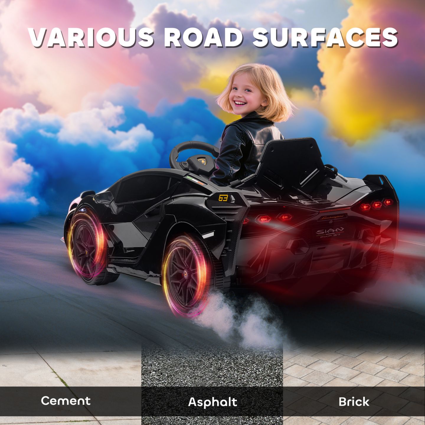Детская игрушка Aosom 12V Lamborghini Sian Licensed Electric Car for Kids, цвет: Чёрный — фото 9
