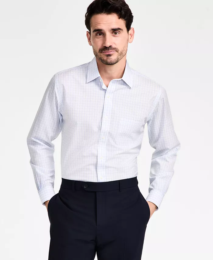 Men's Regular-Fit Non-Iron Spread Collar Tattersall Broadcloth Dress Shirt