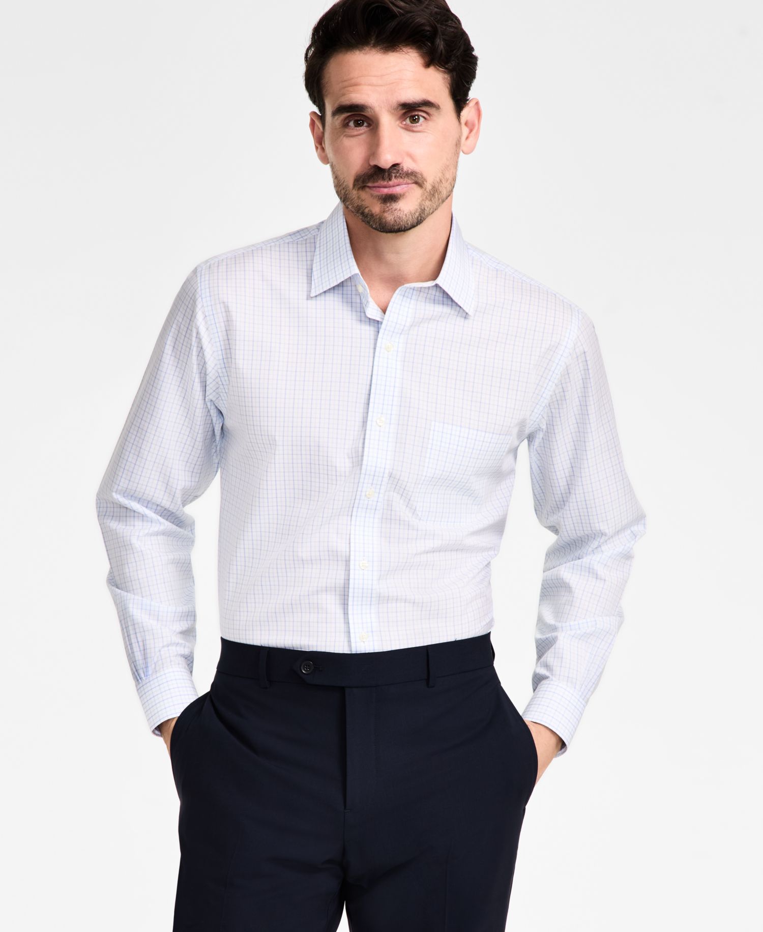 Men's Regular-Fit Non-Iron Spread Collar Tattersall Broadcloth Dress Shirt
