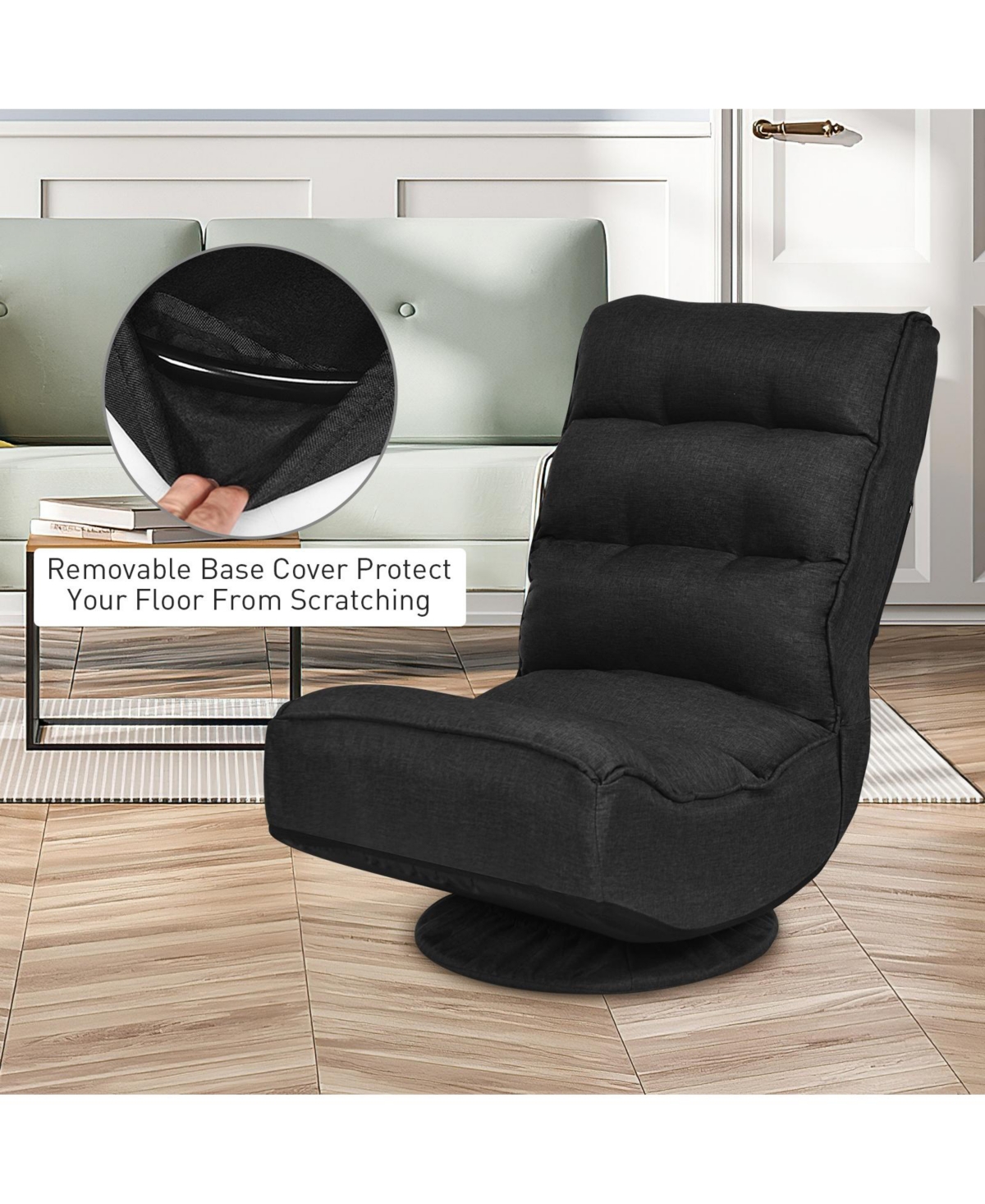 Gouun 360-Degree Swivel Floor Gaming Chair with Adjustable Backrest and Foldable Design