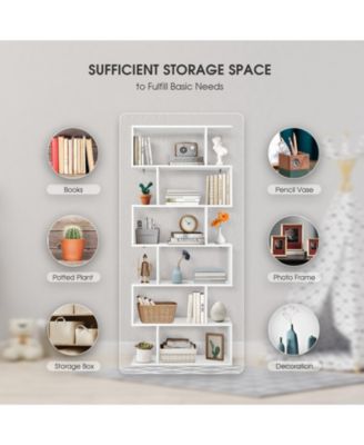 6 Tier S-Shaped Bookshelf Storage Display Bookcase Decor Z-Shelf
