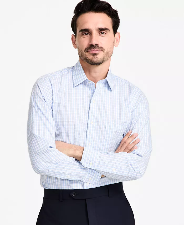 Men's Regular-Fit Non-Iron Spread Collar Gingham Pinpoint Dress Shirt