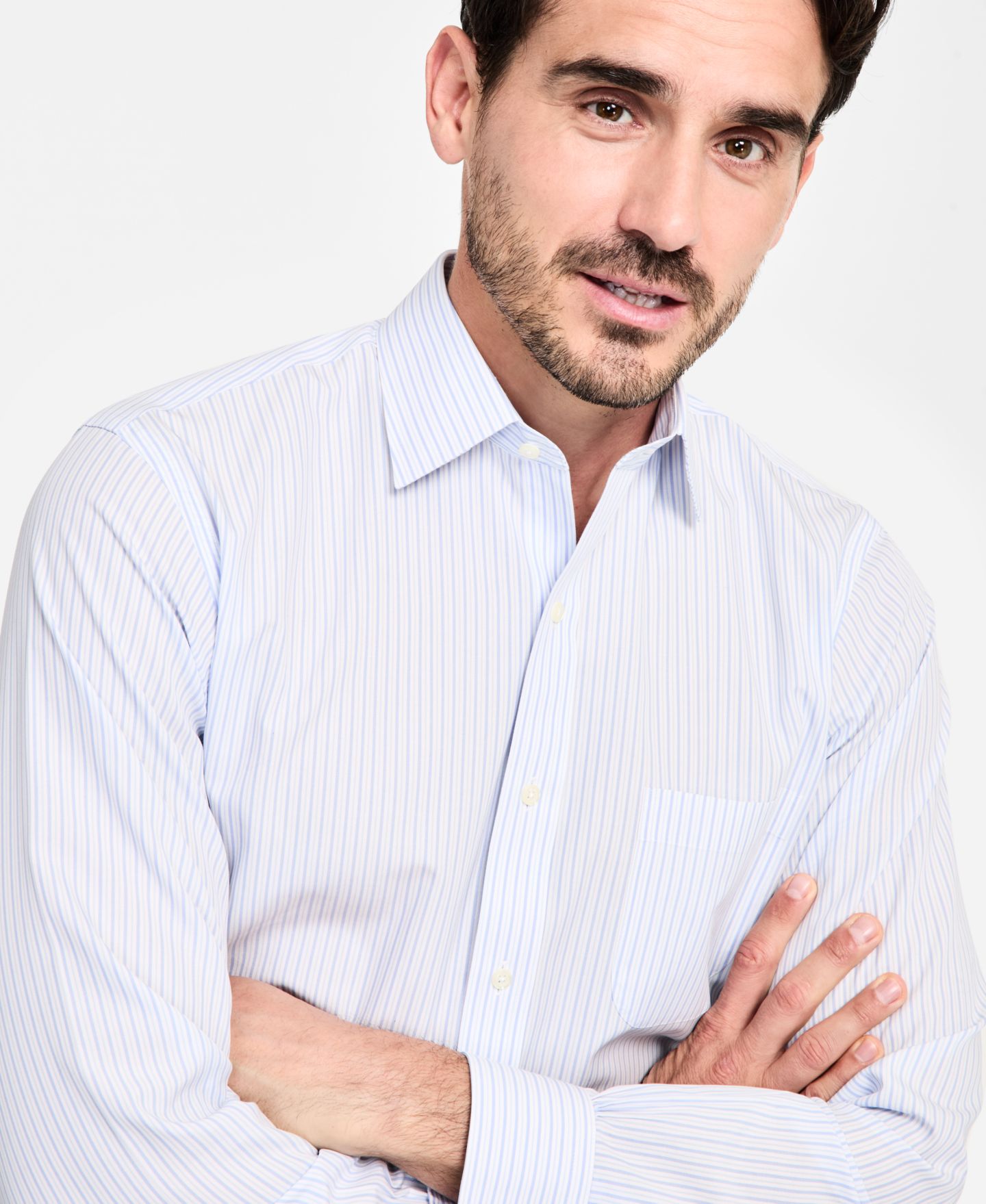 Мужская рубашка Brooks Brothers Regular-Fit Non-Iron Spread Collar Stripe Broadcloth Dress Shirt, цвет: Светлый синий — фото 3