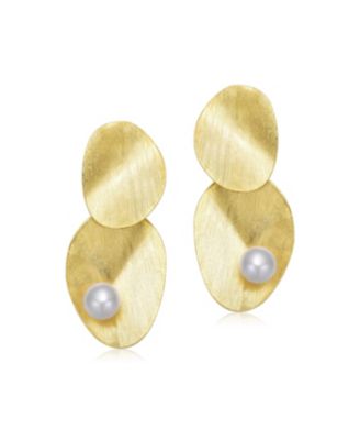 Sterling Silver 14K Gold Plated with Genuine Freshwater Pearl Unique Earrings