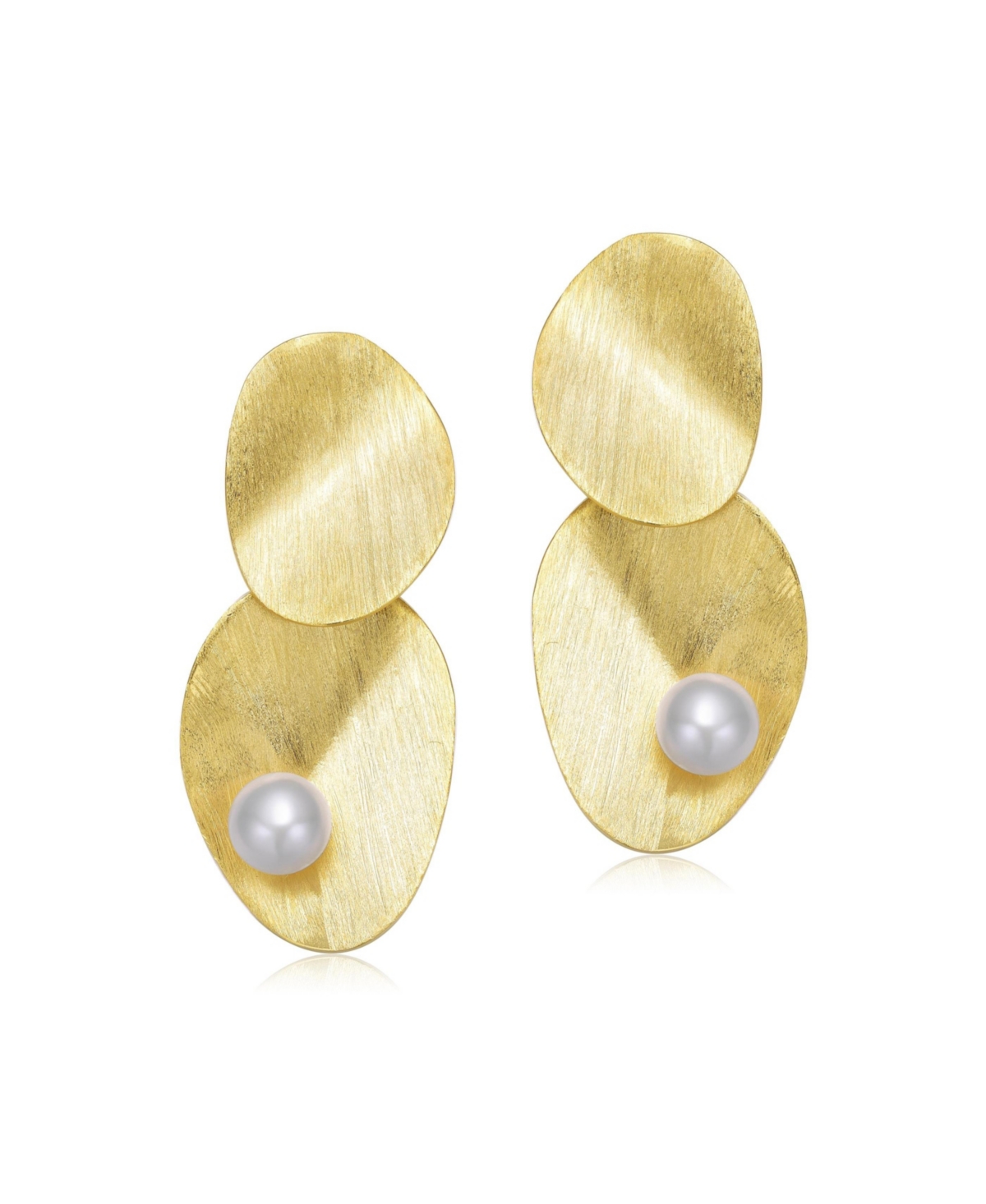 Genevive Sterling Silver 14KPlated with Genuine Freshwater Pearl Unique Earrings - Gold