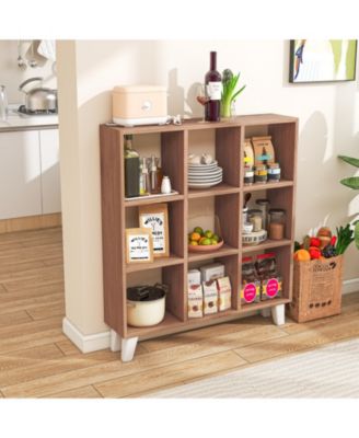 9-Cube Bookcase with 6 Removable Shelves and Raised Support Feet