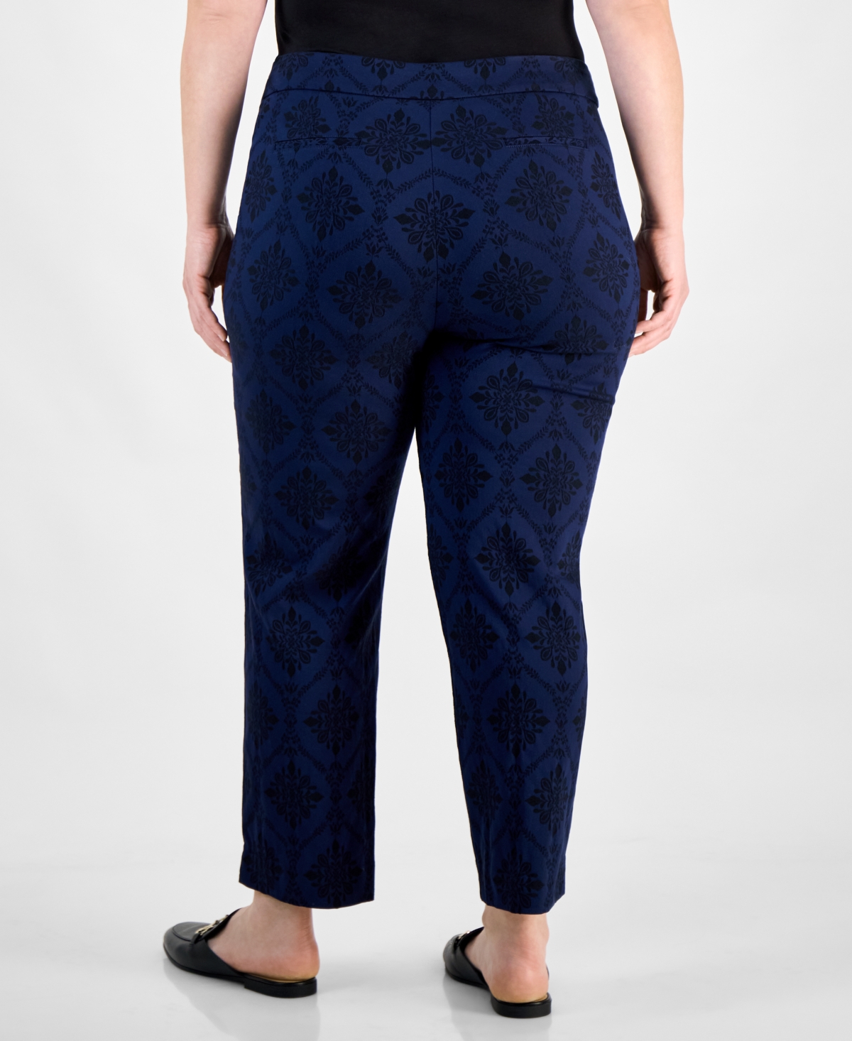 Jm Collection Plus Size Printed Jacquard Pants, Exclusively At Macy's In Intrepid Blue