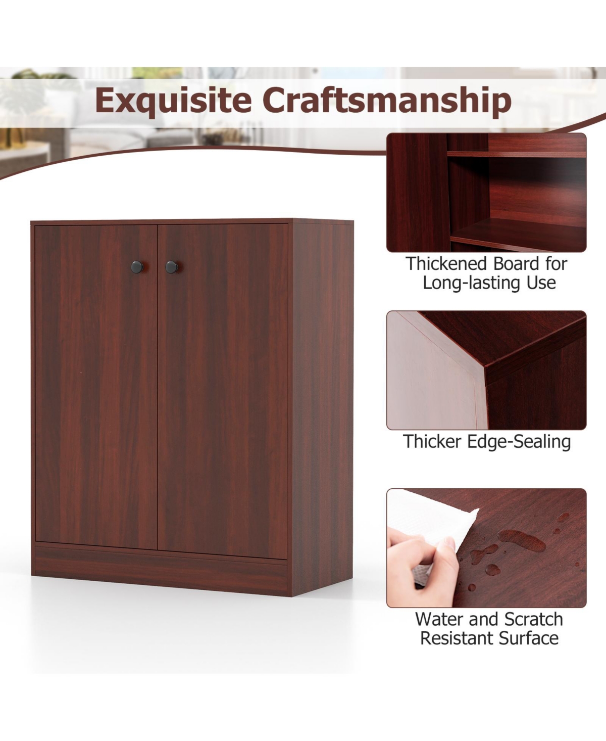 Gouun 2-Door Modern Floor Storage Cabinet with 3-Tier Shelf