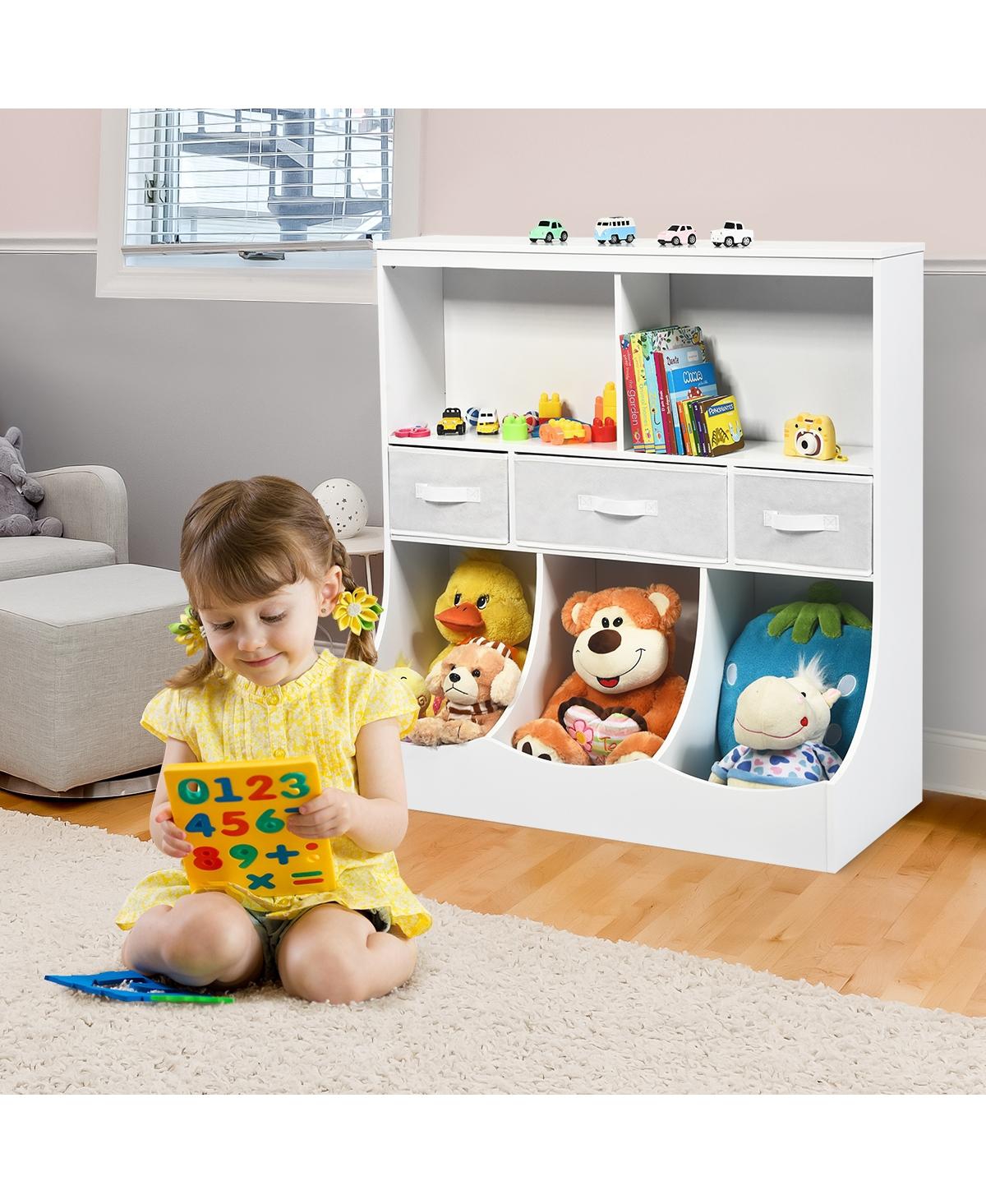 Gouun Freestanding Combo Cubby Bin Storage Organizer Unit with 3 Baskets