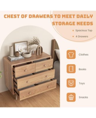 4-Drawer Dresser Cabinet Storage Organizer Rubber Leg with Rail
