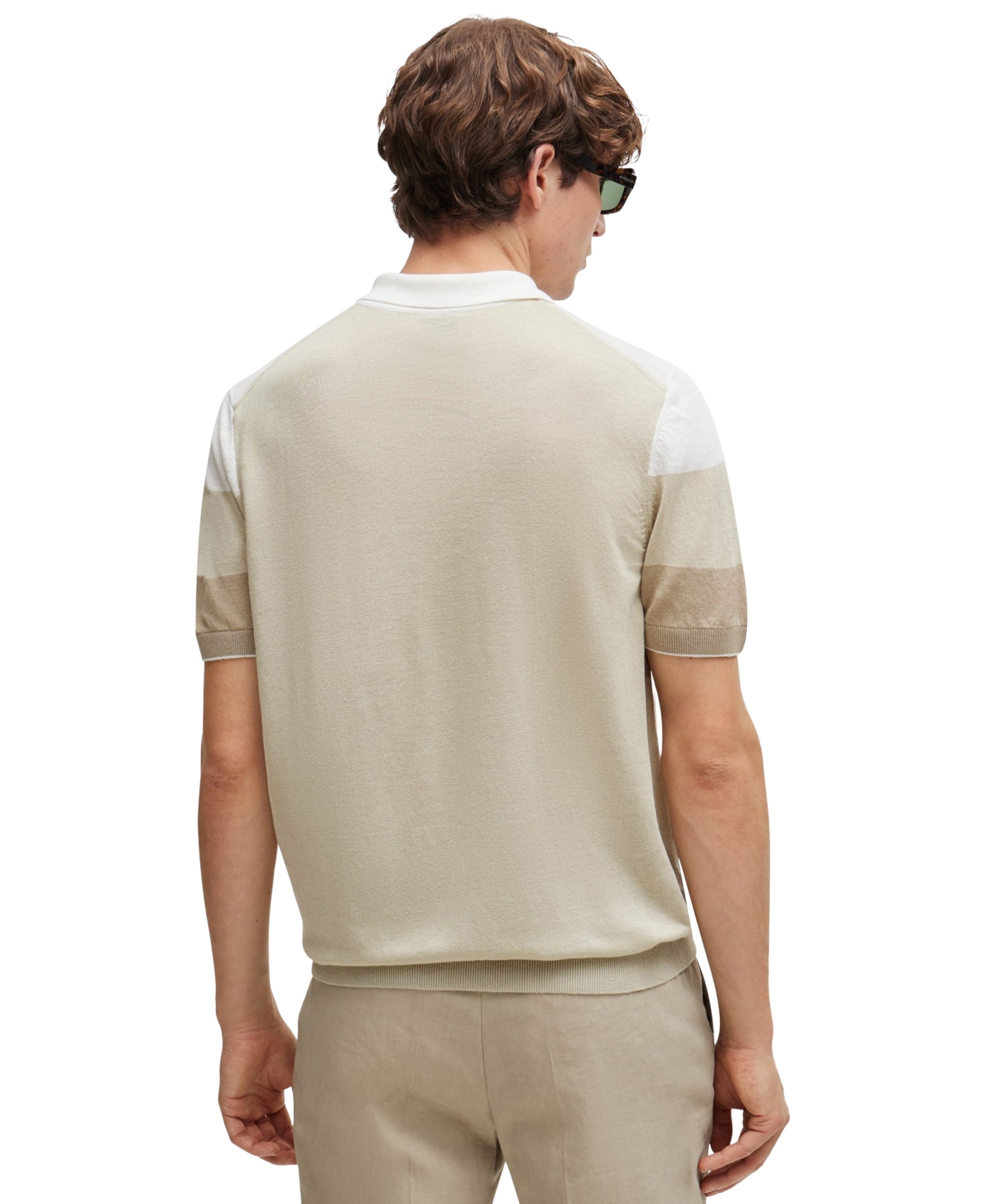 Shop Hugo Boss Boss By  Men's Zip-neck Knit Polo In Open Beige