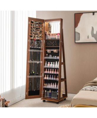 64 Inches Lockable Jewelry Cabinet Armoire with Built-in Makeup Mirror