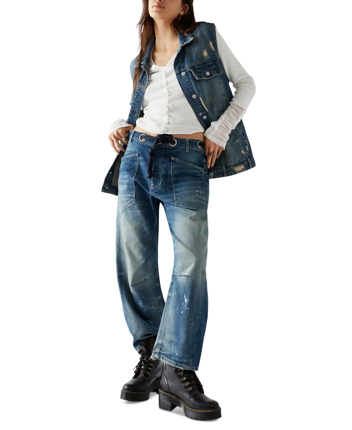 Женские джинсы Free People We The Free Moxie Cotton Low-Slung Barrel, цвет: Синий, вариант 1 — фото 1