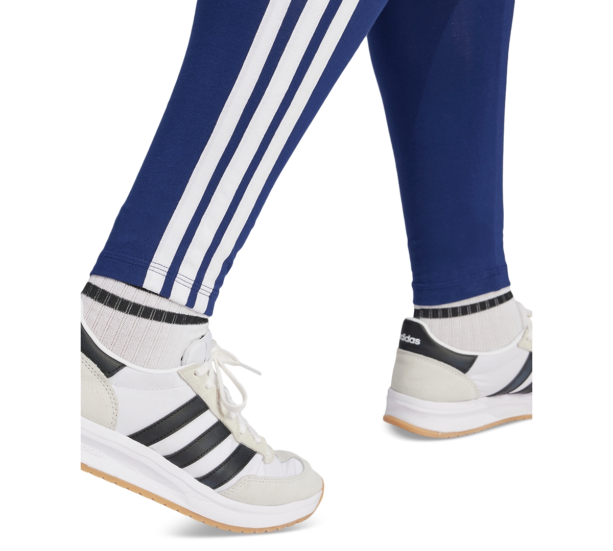 Shop Adidas Originals Plus Size Essentials 3-stripes Cotton Leggings In Dark Blue,white