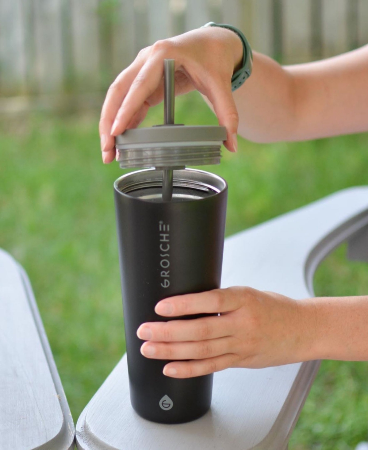 Grosche Jasper 23 oz Insulated Tumbler With Straw In Ash Gray