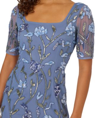 Women's Square-Neck Beaded Mesh Gown