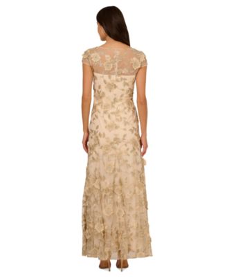 Women's Floral-Embroidered Godet Pleat Gown 