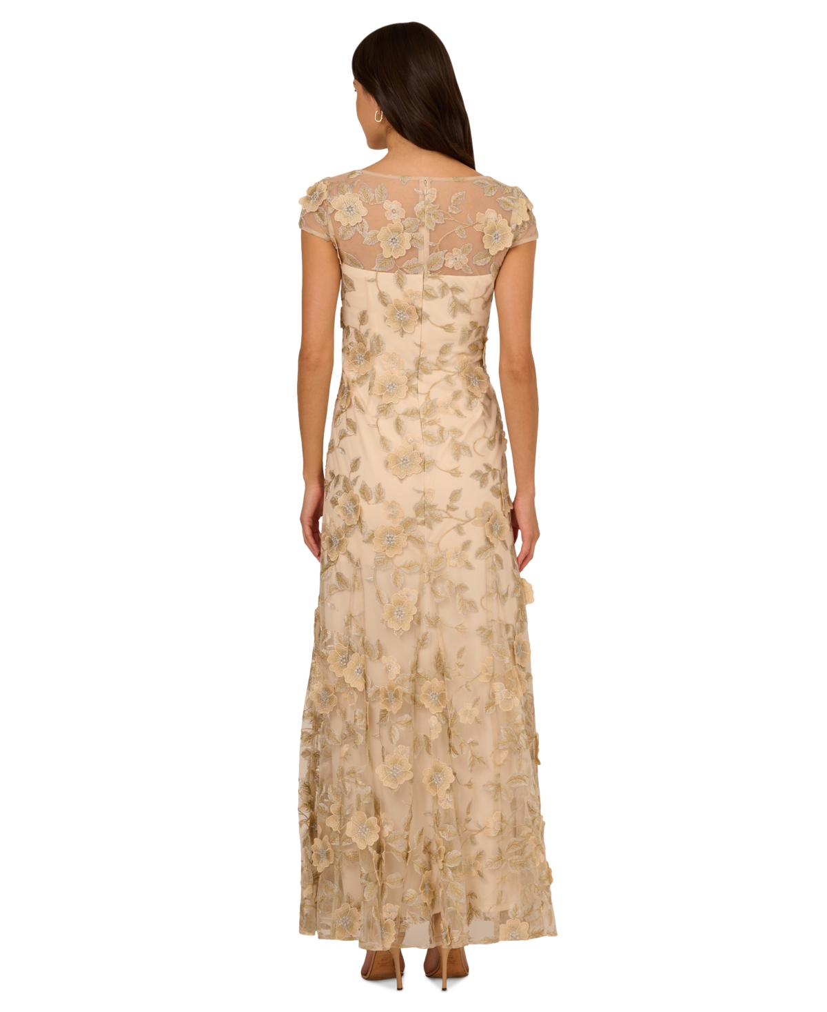ADRIANNA PAPELL WOMEN'S FLORAL-EMBROIDERED GODET PLEAT GOWN