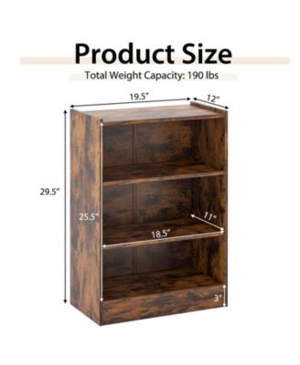 3-Tier Bookcase Open Display Rack Cabinet with Adjustable Shelves