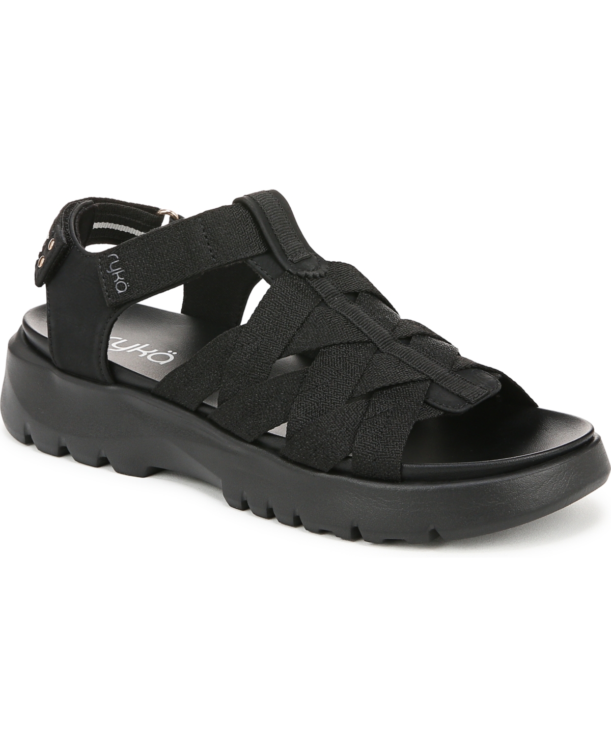 Ryka Women's Blissful Fisherman Sport Sandals In Black Stretch Fabric