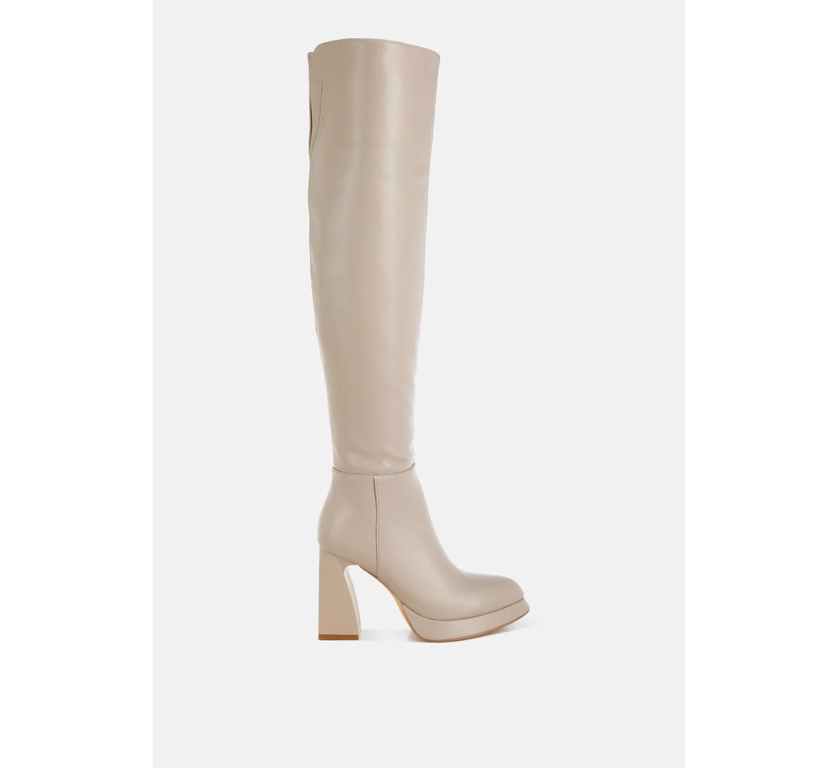 Nenana Faux Leather Knee-High Boots - Beige