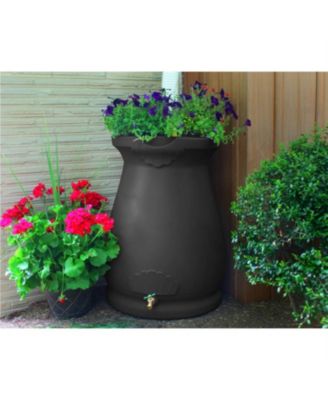 Granite 65-Gallon Plastic Urn Rain Barrel with Planter Top for Water Conservation and Garden Use
